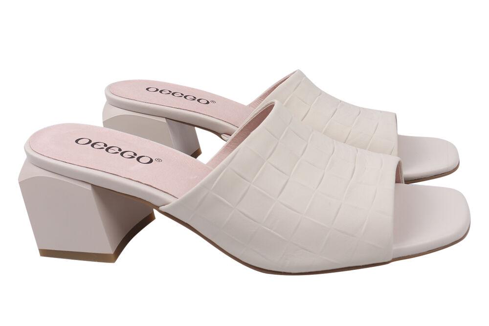 Шлепанцы женские Oeego из кожи на большом каблуке с открытой пяткой р. 40 Бежевый (76-21LSH)