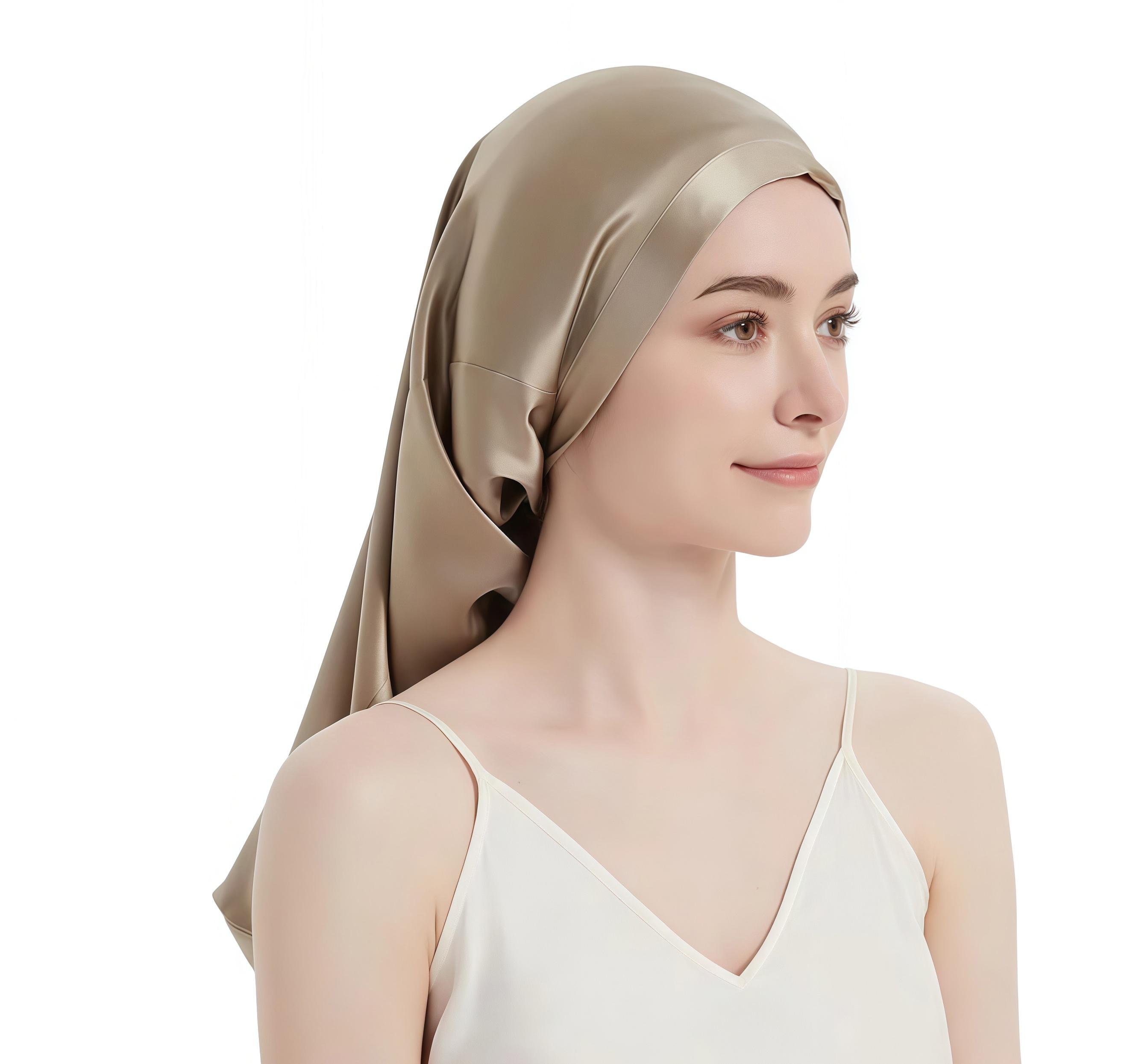 Шапочка шелковая для сна из 100% натурального шелка для защиты волос Бежевый (3643456)