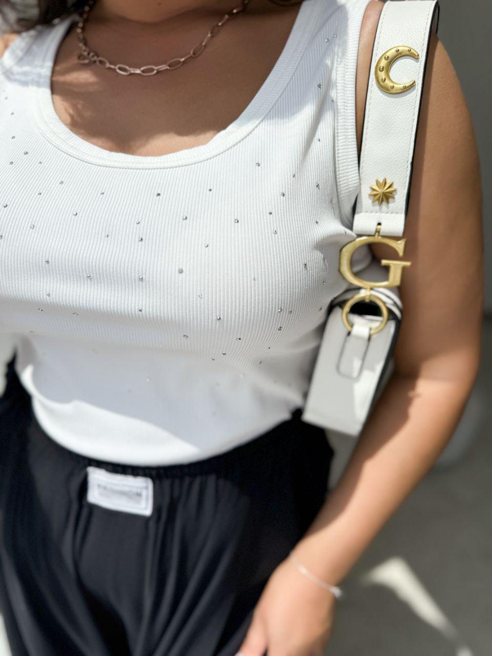 Майка жіноча з камінцями 2 XL Білий - фото 2 Майка жіноча з камінцями 2 XL Білий - фото 2