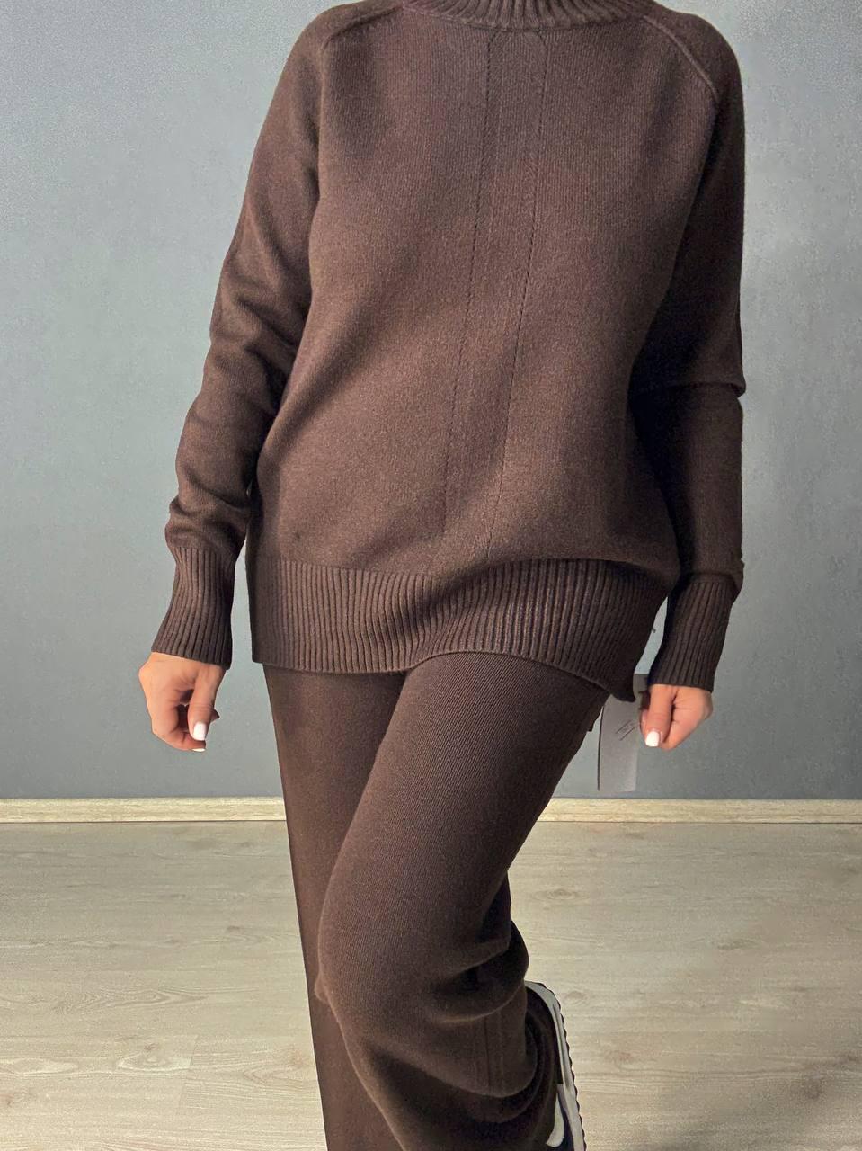 Костюм женский ACCORDDREAM 6841-8636 свитер с брюками палаццо вязаный OS Коричневый (5180) - фото 6 Костюм женский ACCORDDREAM 6841-8636 свитер с брюками палаццо вязаный OS Коричневый (5180) - фото 6