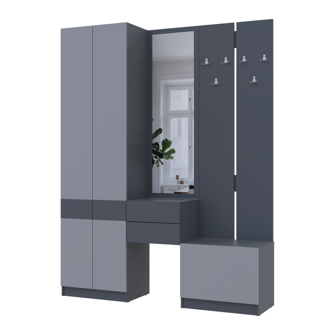 Передпокій Doros Сола ДСП/дзеркало 165х40х215 см Графітовий/Сірий (42005146)