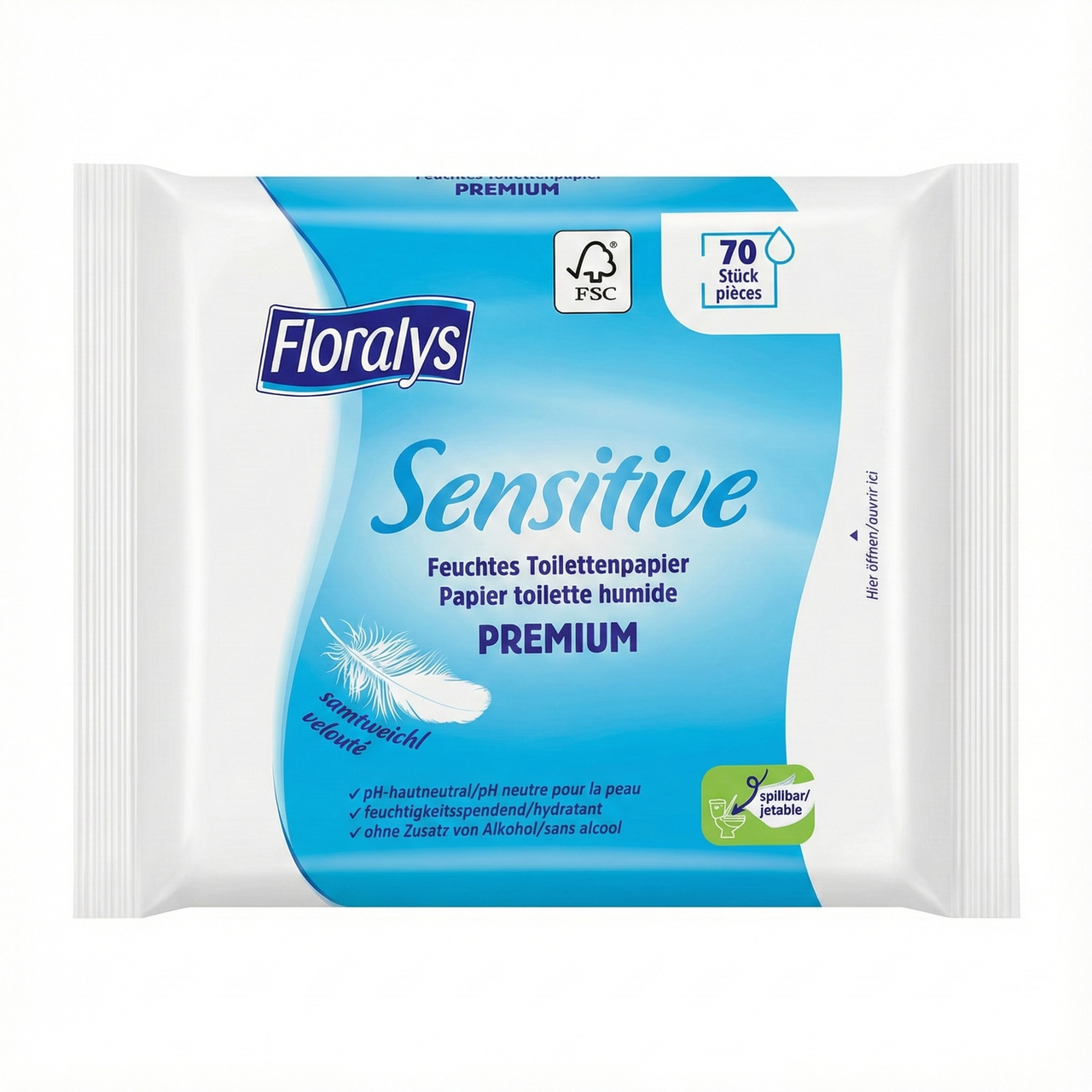Туалетная бумага влажная Floralys Premium Sensitive для чувствительной кожи 70 шт. (000006755)