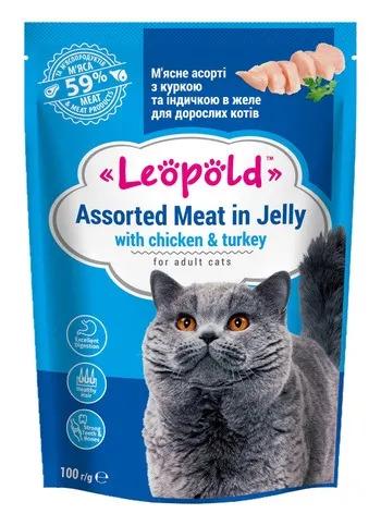 Корм для котів Леопольд Асорті з куркою та індичкою в желе 100 г (875)