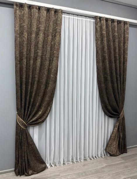 Комплект штор Fantasy жаккард 1,5х2,9 м 2 шт. Шоколадный/Бежевый (1630ш) - фото 4 Комплект штор Fantasy жаккард 1,5х2,9 м 2 шт. Шоколадный/Бежевый (1630ш) - фото 4