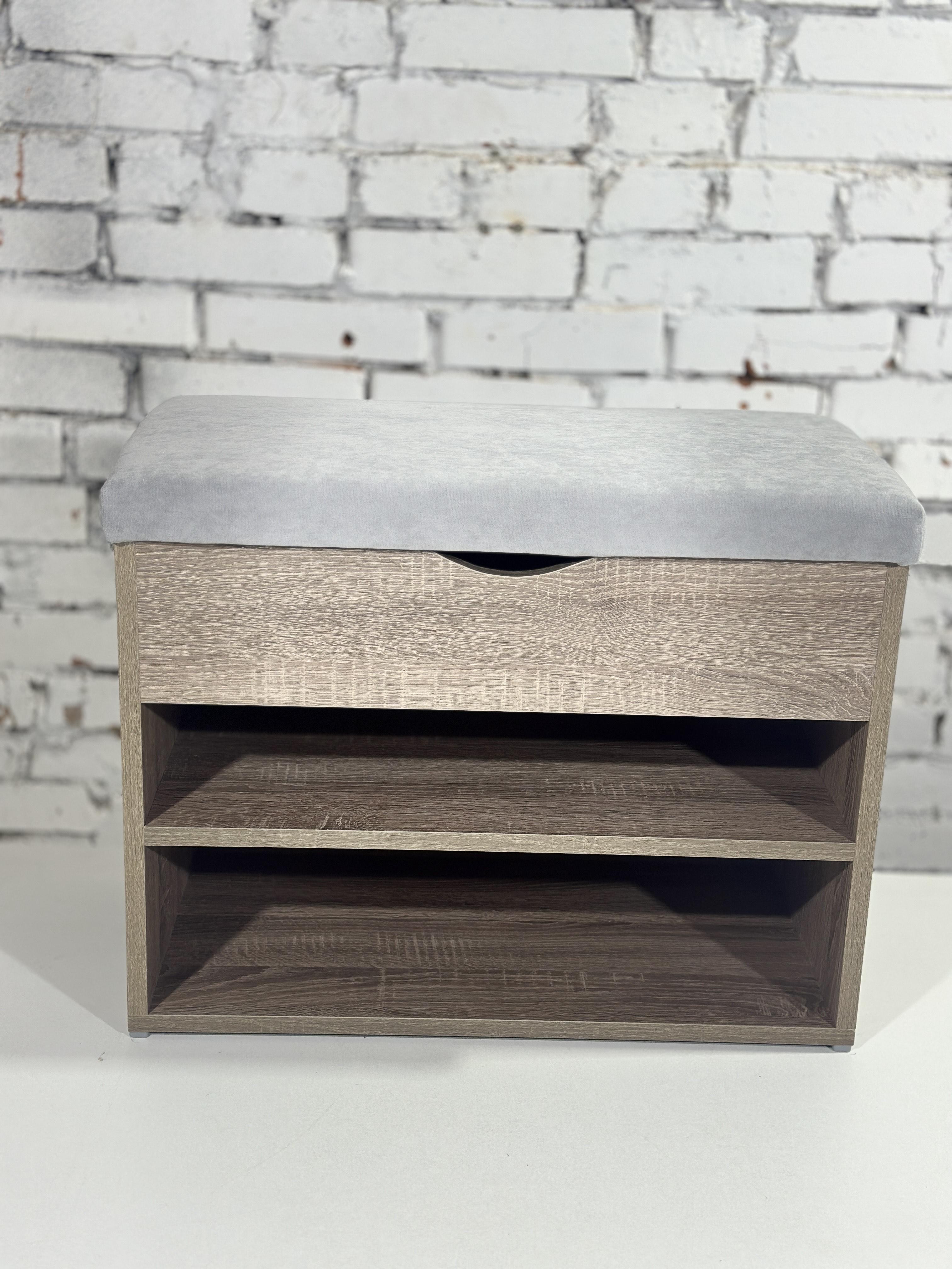 Тумба для взуття ДСП/тканина 30х60х45 см Сонома трюфель/Світло-сірий - фото 2