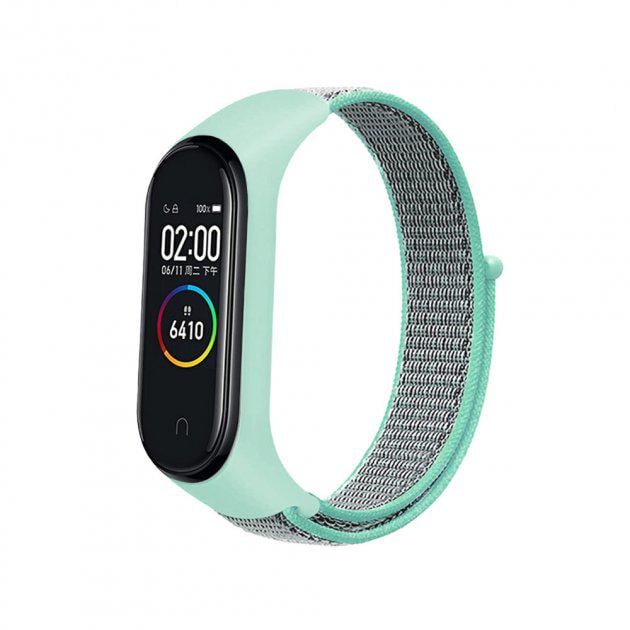 Ремешок MRK для фитнес браслета Xiaomi Mi Band 6/5/4/3 нейлоновый Бирюзовый/Серый