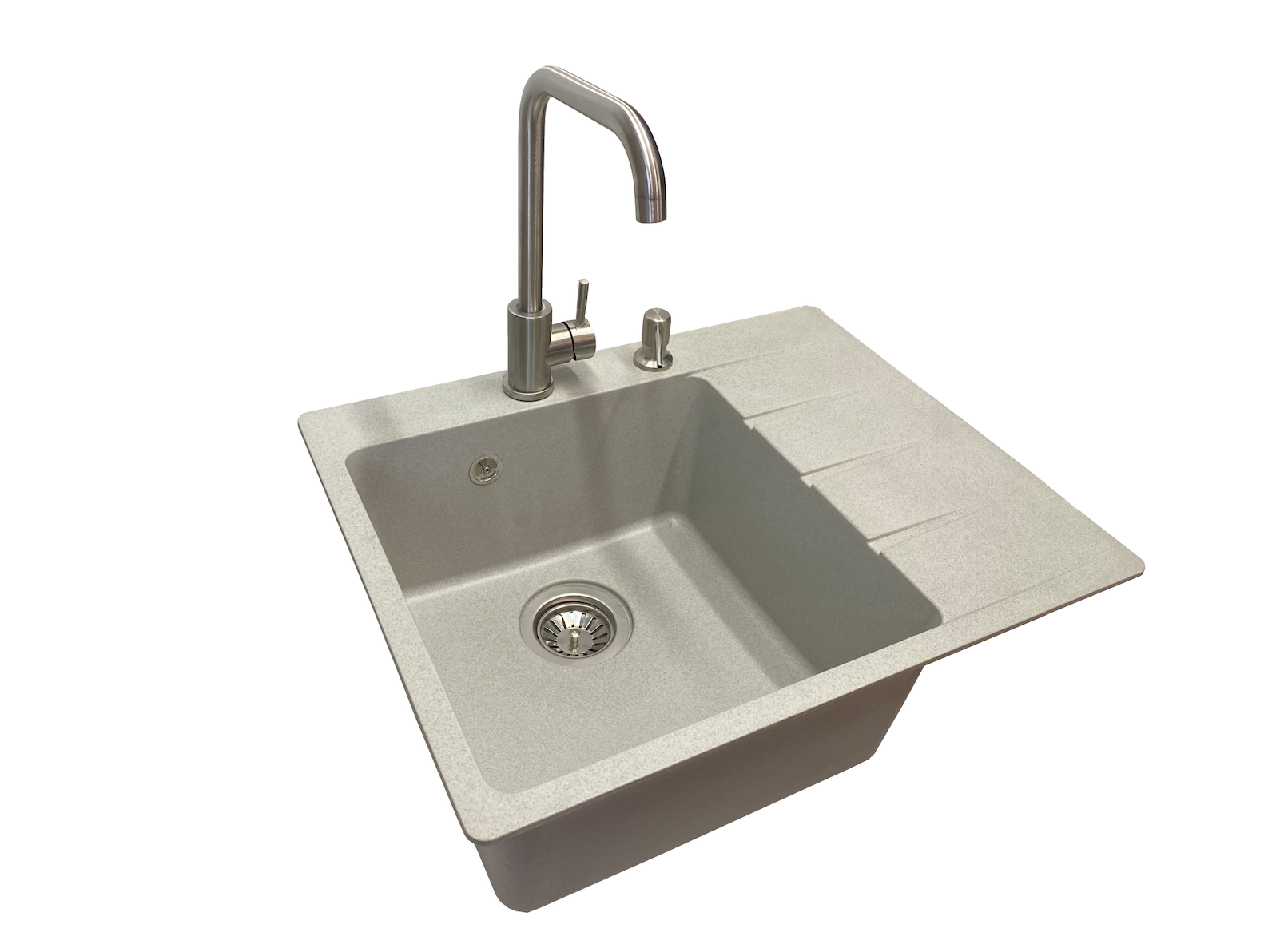 Мойка кухонная VECTOR Forest 62x50 см чаша справа/смеситель/дозатор/сифон Светло-серый (5b8ac7ec)