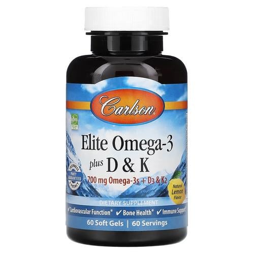 Омега-3 Carlson Elite Omega-3 Plus D&K 60 Soft Gels (CAR-17510)