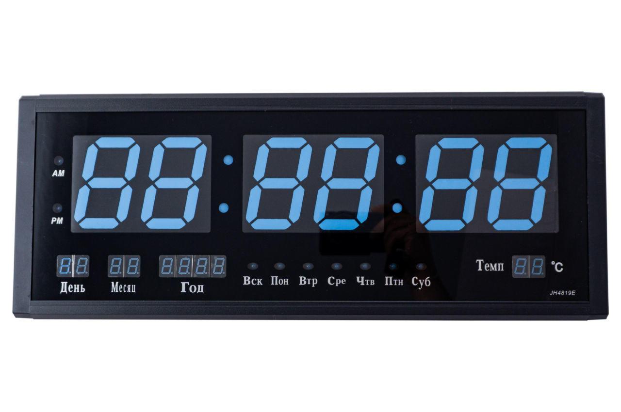 Электрические настольные часы JH-4819 с LED подсветкой синие цифры Черный
