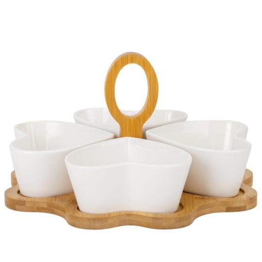 Набір піал Elisey Серця на бамбуковій підставці керамічні 23 см 4 шт. Білий (135-81-9184-028)