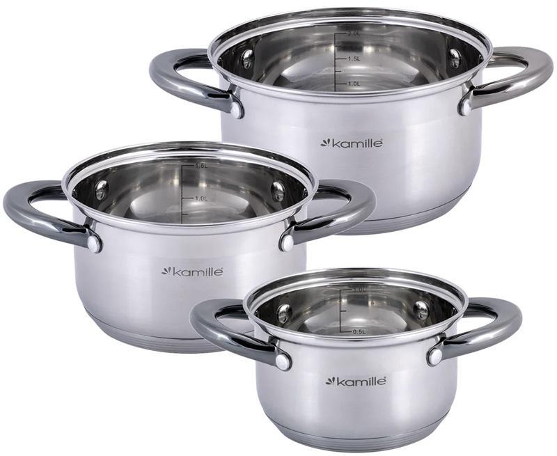 Набор кастрюль Kamille Groningen 1/1,5/2 л из нержавеющей стали с 5-слойным индукционным дном. - фото 2 Набор кастрюль Kamille Groningen 1/1,5/2 л из нержавеющей стали с 5-слойным индукционным дном. - фото 2