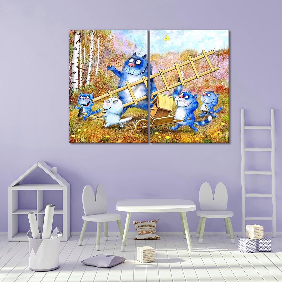 Модульная картина Повесить скворечник с детьми 2 модуля 40х60 см