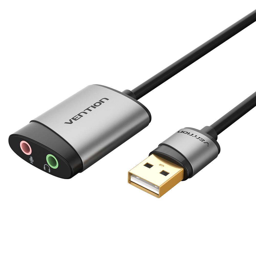 Звукова карта зовнішня Vention 0,15 м USB-A на вихід 3,5 мм і мікрофонний вхід 3,5 мм сірий (CDKHB)