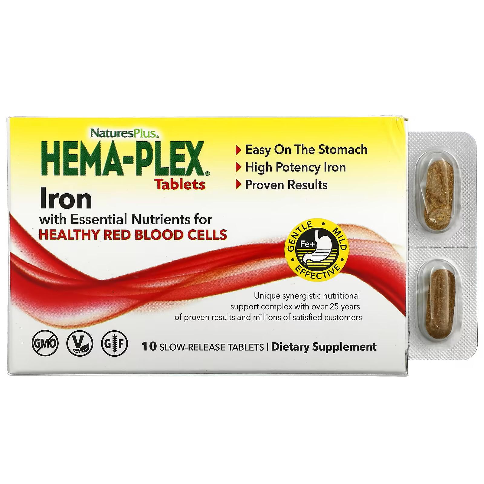 Комплекс вітамінів та мінералів Natures Plus Hema-Plex Iron with Essential Nutrients for Healthy Red Blood Cells 10 таблеток