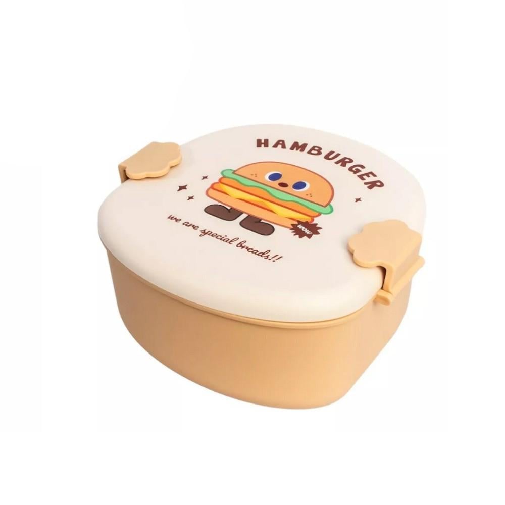 Ланч-бокс для їжі Hamburger R93073 з вилкою та ложкою 15х16х9 см Бежевий (24460694)