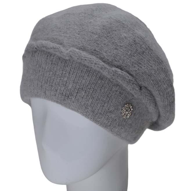 Берет жіночий Novita Динара ангоровий зимовий Сірий меланж (118719)