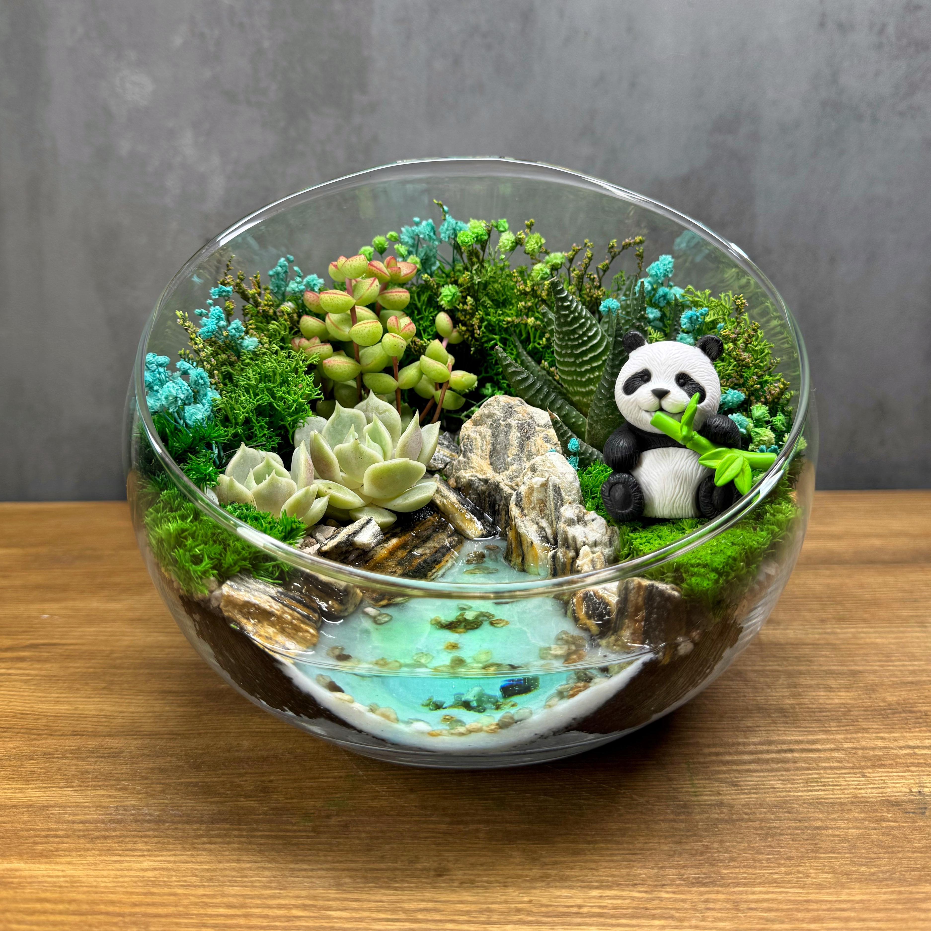 Флораріум з сукулентами та пандою Біля озера D16,5 см Флораріум з сукулентами та пандою Біля озера D16,5 см