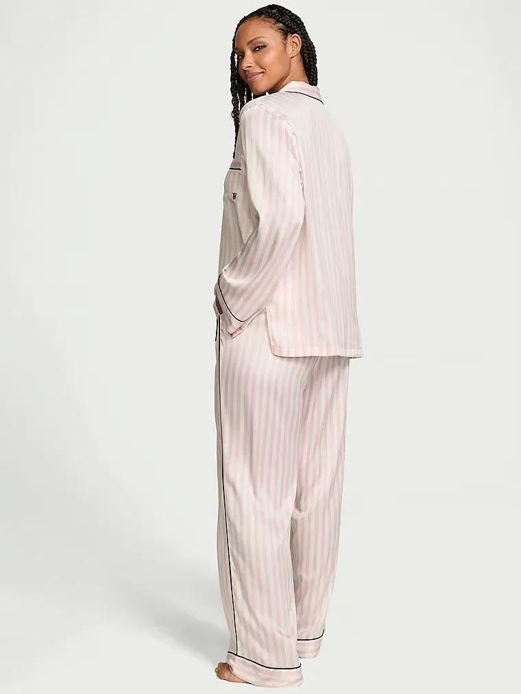 Піжама сорочка/штани сатинова Victoria's Secret Satin Long Pajama смужка Set Iconic Long M Рожевий (26930128) - фото 2 Піжама сорочка/штани сатинова Victoria's Secret Satin Long Pajama смужка Set Iconic Long M Рожевий (26930128) - фото 2