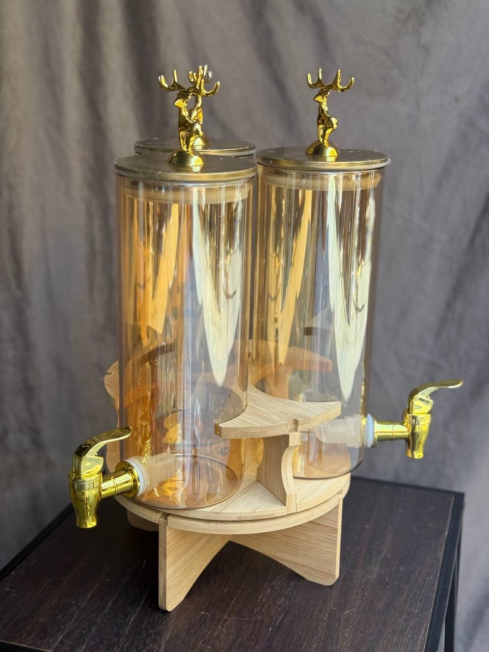 Лимонадниця для напоїв Happy Life скляна потрійна на бамбуковій підставці 5,5 л Золотистий (HP-34-28) - фото 3 Лимонадниця для напоїв Happy Life скляна потрійна на бамбуковій підставці 5,5 л Золотистий (HP-34-28) - фото 3