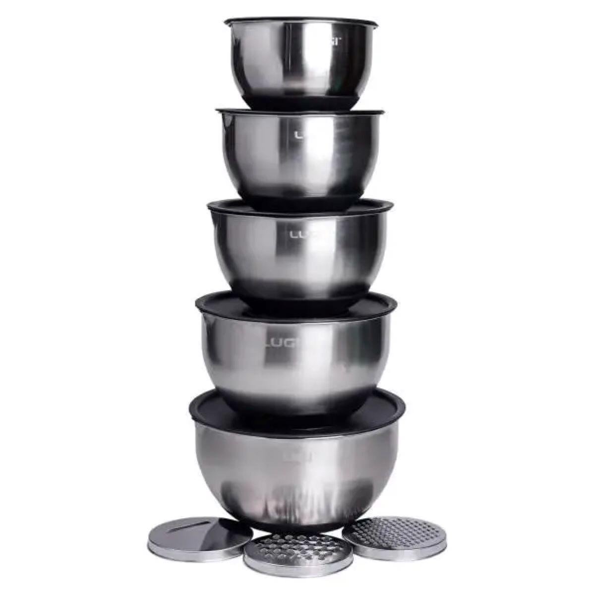 Набор блюд из нержавеющей стали с крышками и терками 5 шт. 5/4/2,5/2/1,5 л - фото 3