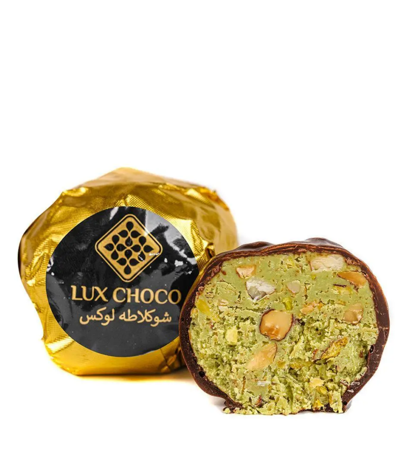Конфеты дубайские Lux Choco № 4123 с миндалем/фисташкой/тестом катаифи и измельченными лесными орехами в темном шоколаде 40 г (60796) Конфеты дубайские Lux Choco № 4123 с миндалем/фисташкой/тестом катаифи и измельченными лесными орехами в темном шоколаде 40 г (60796)