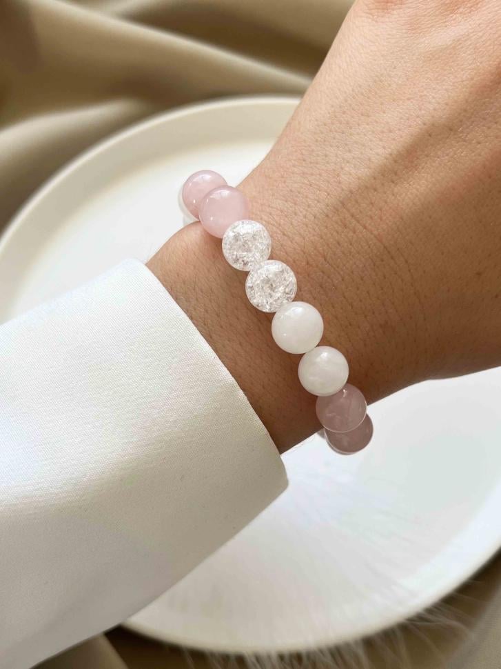 Браслет из натурального камня кварц/нефрит/хрусталь (4496)