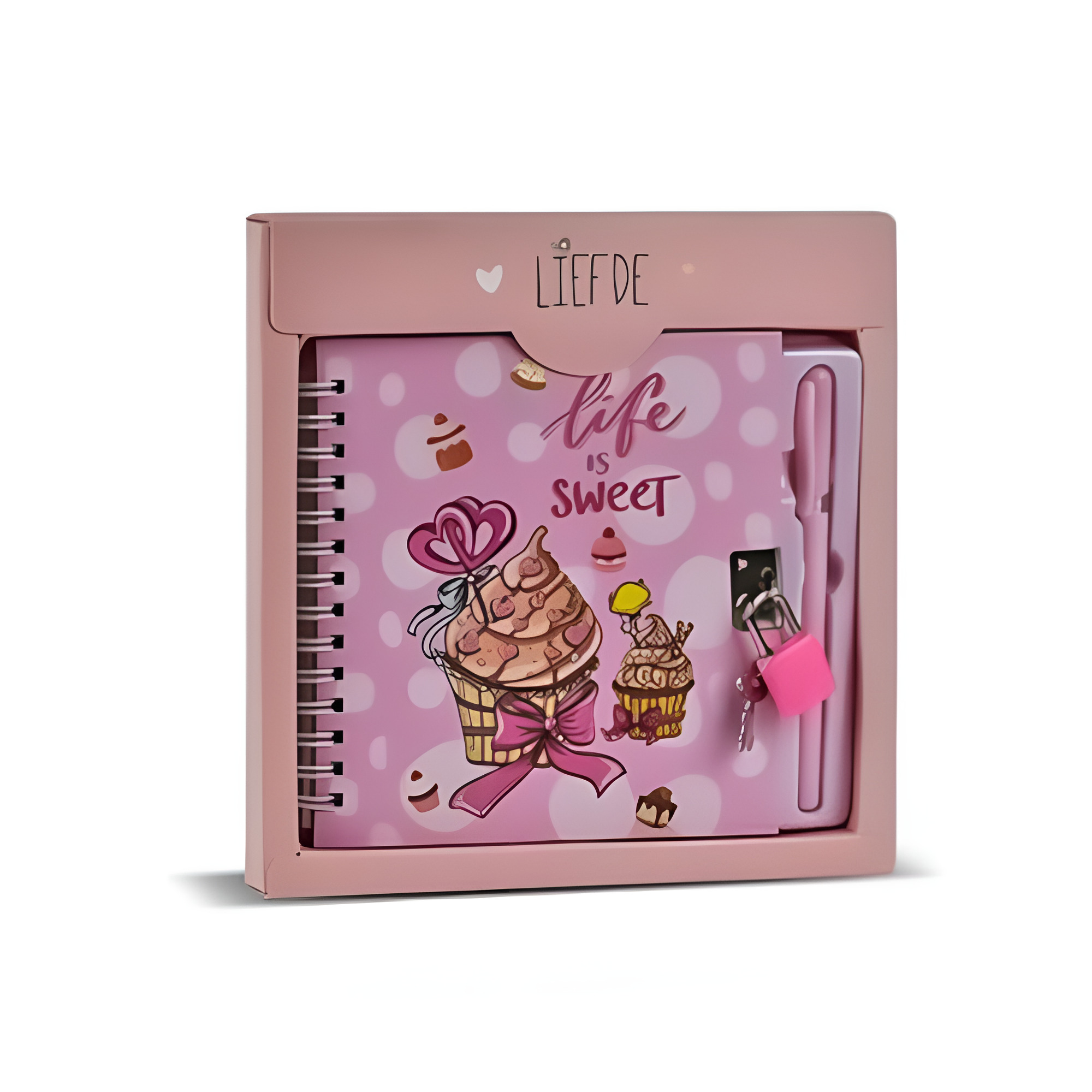 Блокнот на спирали и на замке Stenson Sweets 13,5х13 см 45 листков с ручкой в нежно-оранжевой коробке Розовый (WW00594ST)