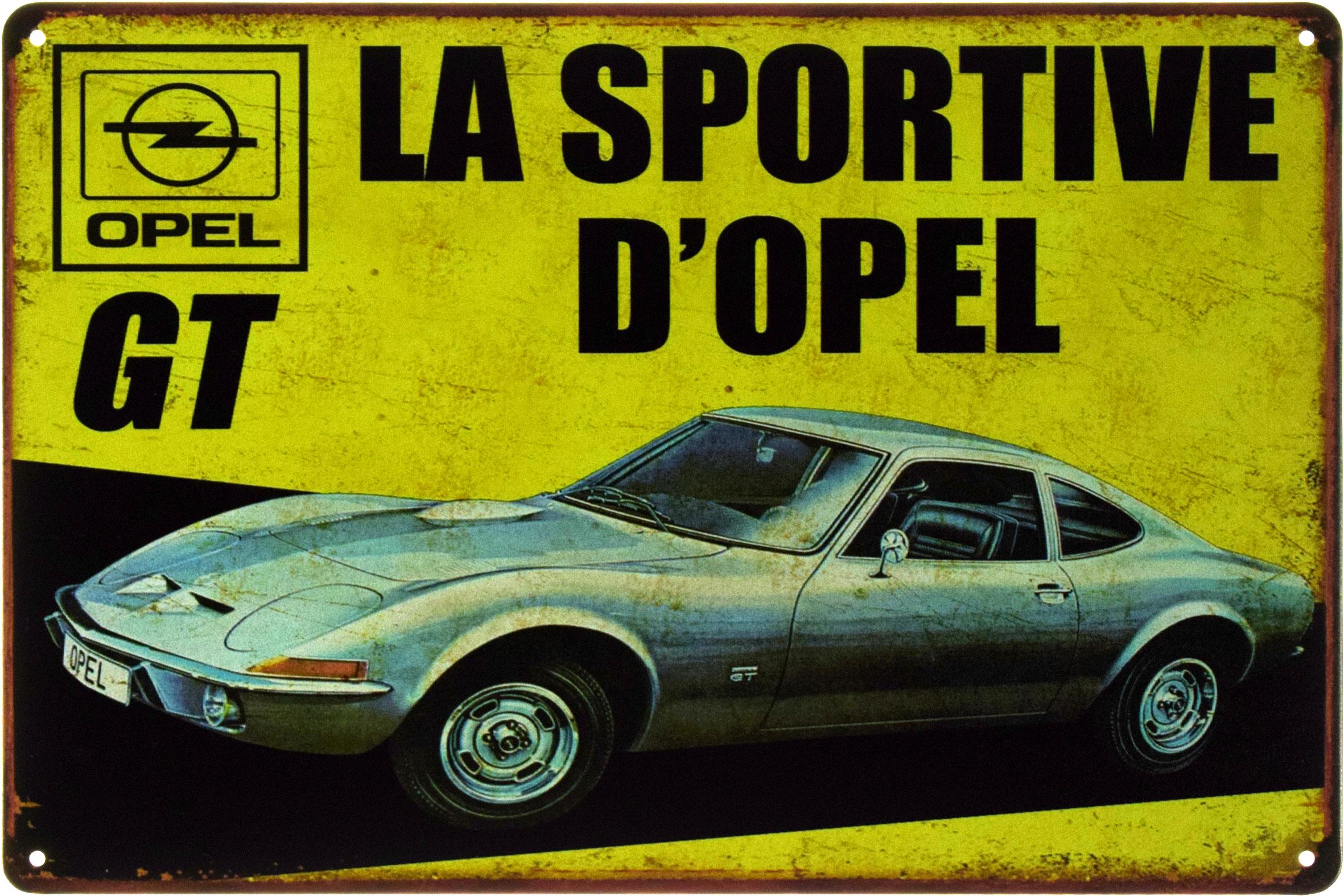 Металлическая табличка Opel GT La Sportive D'Opel 20x30 см