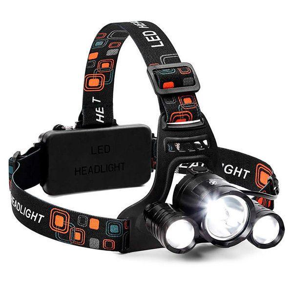 Налобный светодиодный фонарь HeadLamp с аккумулятором и тремя головками (305)