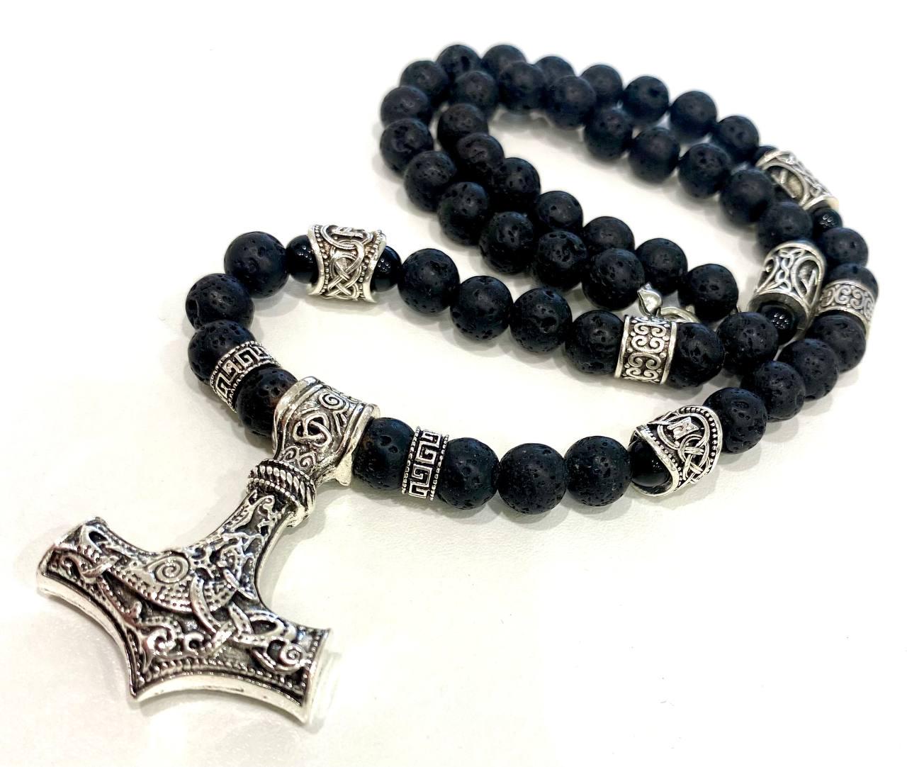 Колье оберег LITAURS из натурального лавового камня с рунами и подвеской молот Тора (250405) - фото 5 Колье оберег LITAURS из натурального лавового камня с рунами и подвеской молот Тора (250405) - фото 5