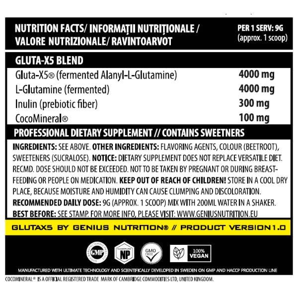 Глютамин для спорта Genius Nutrition Gluta X5 Strawberry 405 г 45 servings (000020869) - фото 2