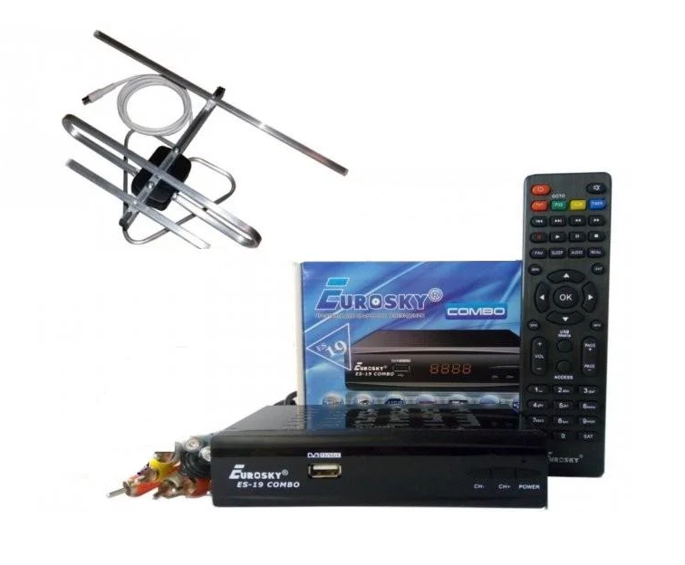 Комплект DVB-S2/T2 тюнер комбинированный Eurosky ES-19 Combo/антенна комнатная/Wifi-адаптер