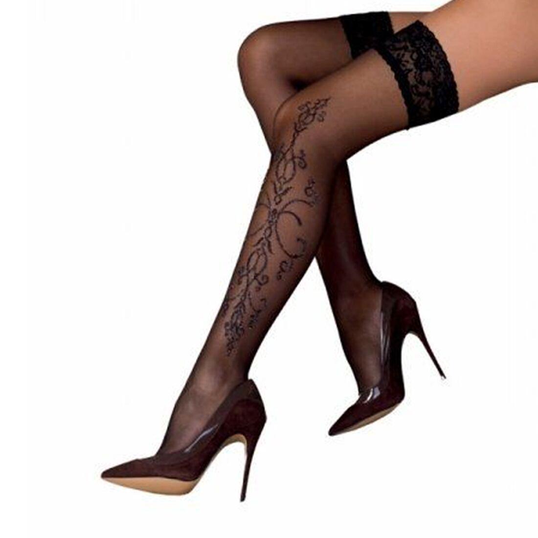 Черный чулки с эффектом тату Passion ST111 nero 1/2 (20 den)