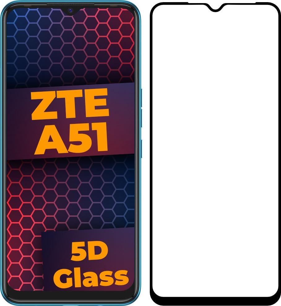 Стекло 5D ZTE Blade A51 защитное Full Glue Black (23882)