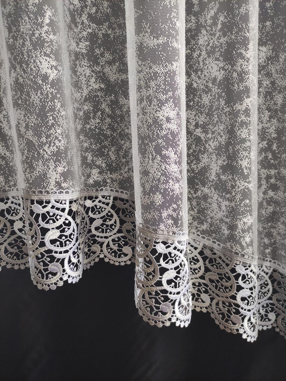 Тюль аркой на кухонное окно 280х160 см Белый с серым (амр-3сер) - фото 2 Тюль аркой на кухонное окно 280х160 см Белый с серым (амр-3сер) - фото 2