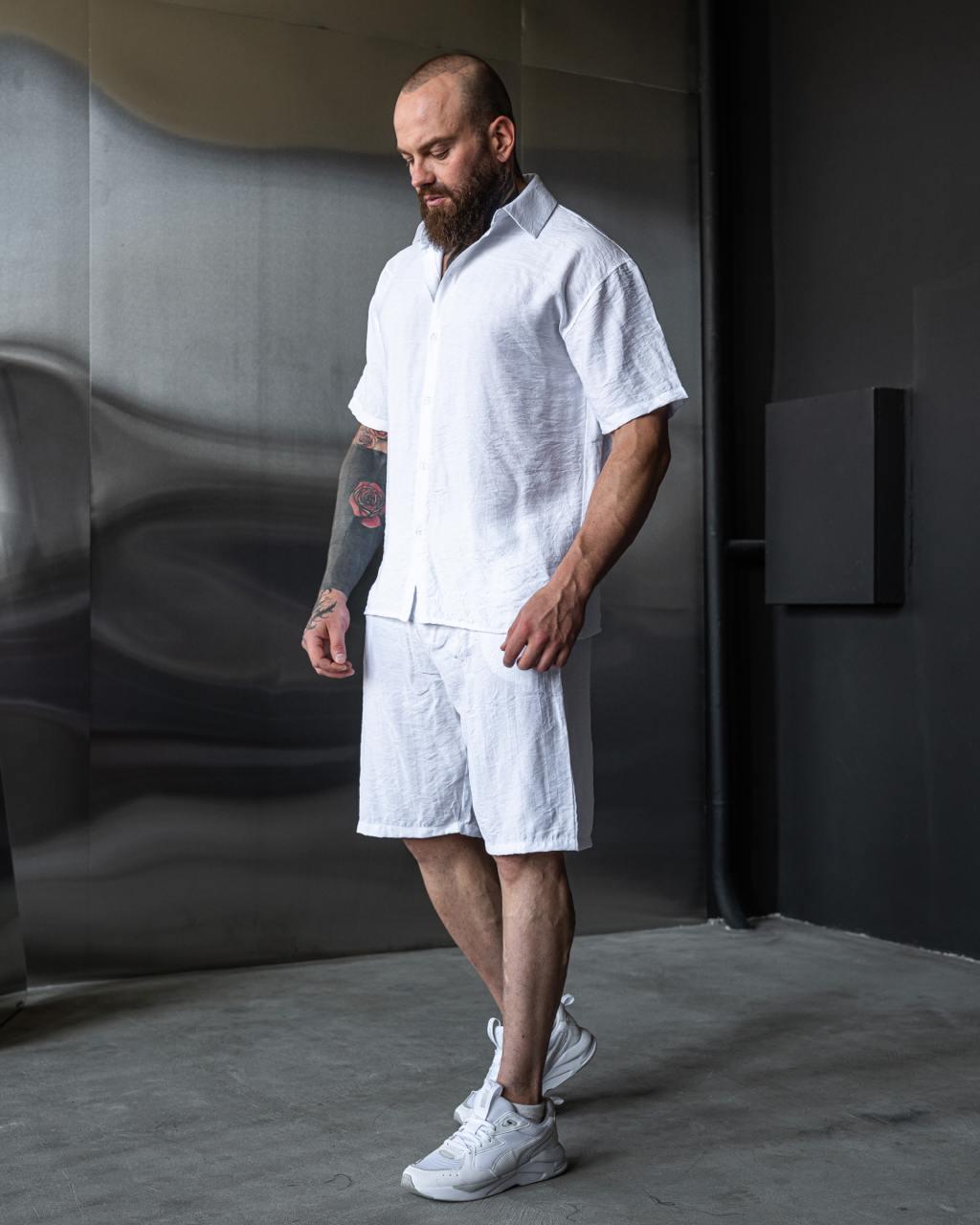 Комплект чоловічий літній лляний жатка S Білий (24877/2/1) - фото 4 Комплект чоловічий літній лляний жатка S Білий (24877/2/1) - фото 4