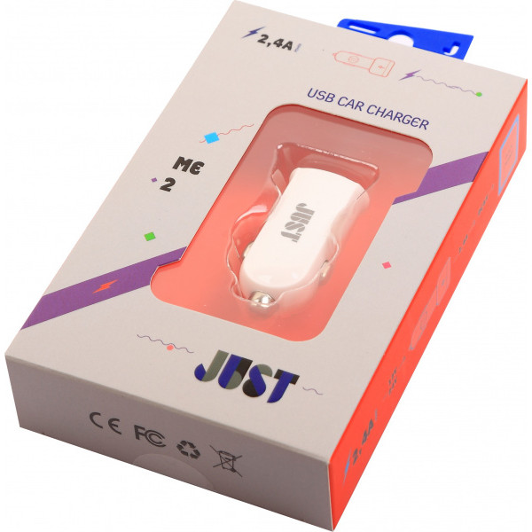 Зарядка Just Me2 USB Car Charger 2.4A/12W, white (CCHRGR-M2-WHT) - фото 2