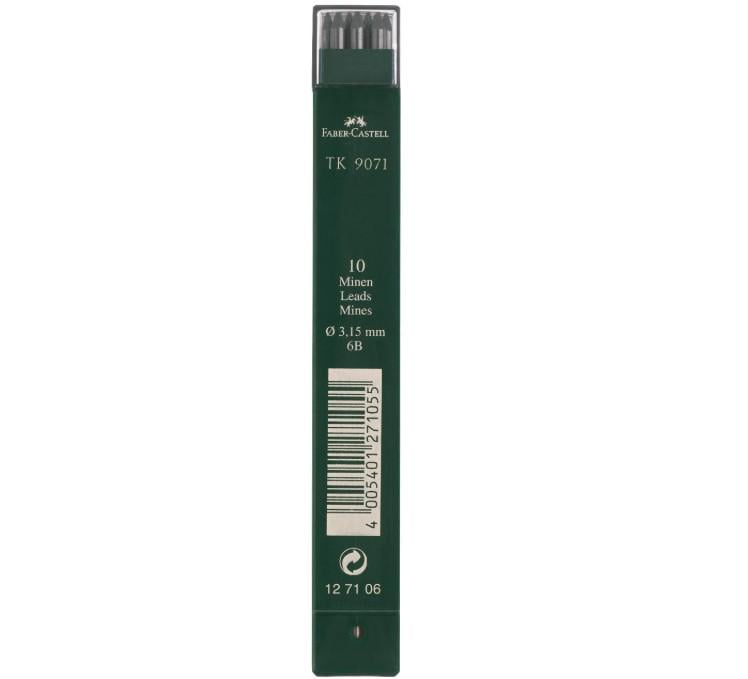 Грифели для карандаша цангового Faber-Castell 3,15x130 мм 6B (127106)