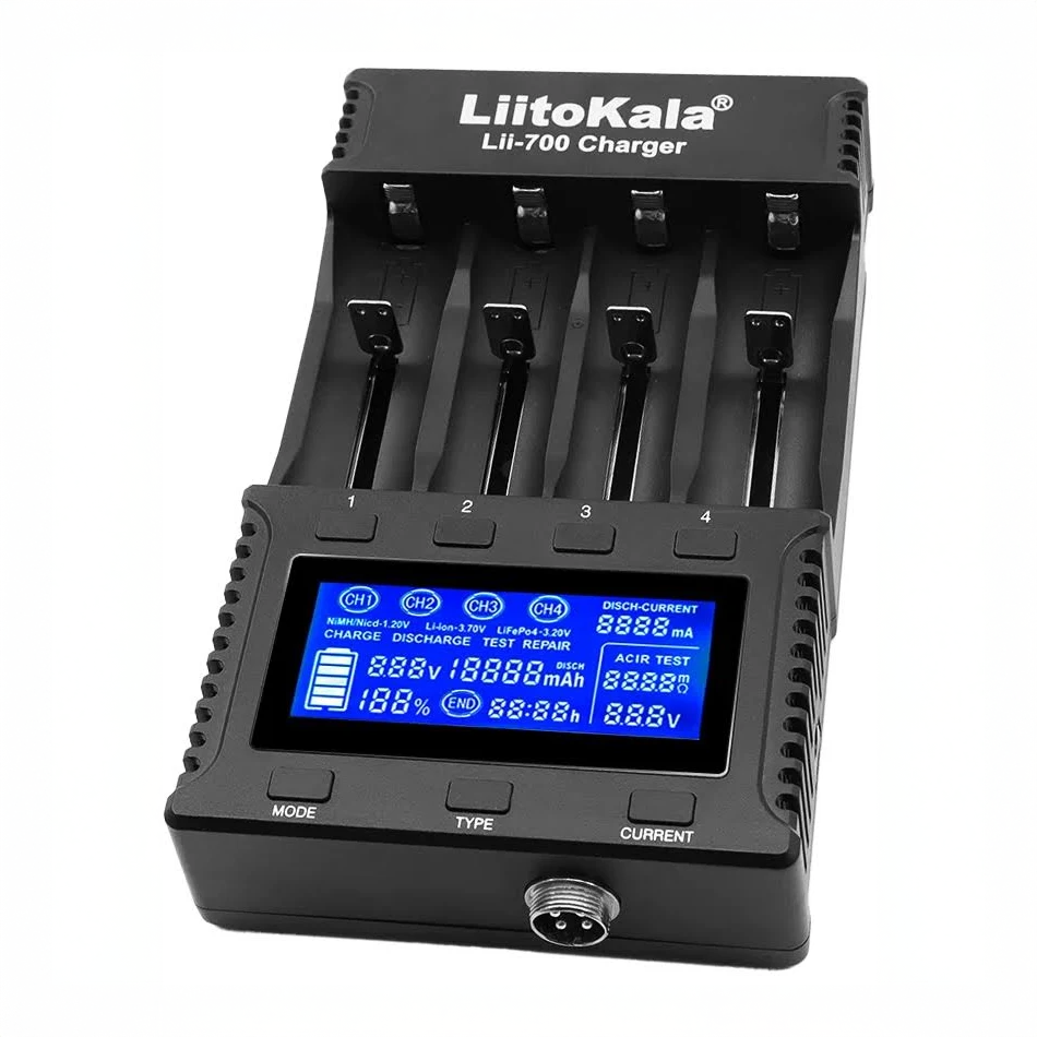 Зарядное устройство Liitokala Lii-700 для цилиндрических аккумуляторов на 4 канала с функцией проверки внутреннего сопротивления и дисплеем (001165) Зарядное устройство Liitokala Lii-700 для цилиндрических аккумуляторов на 4 канала с функцией проверки внутреннего сопротивления и дисплеем (001165)