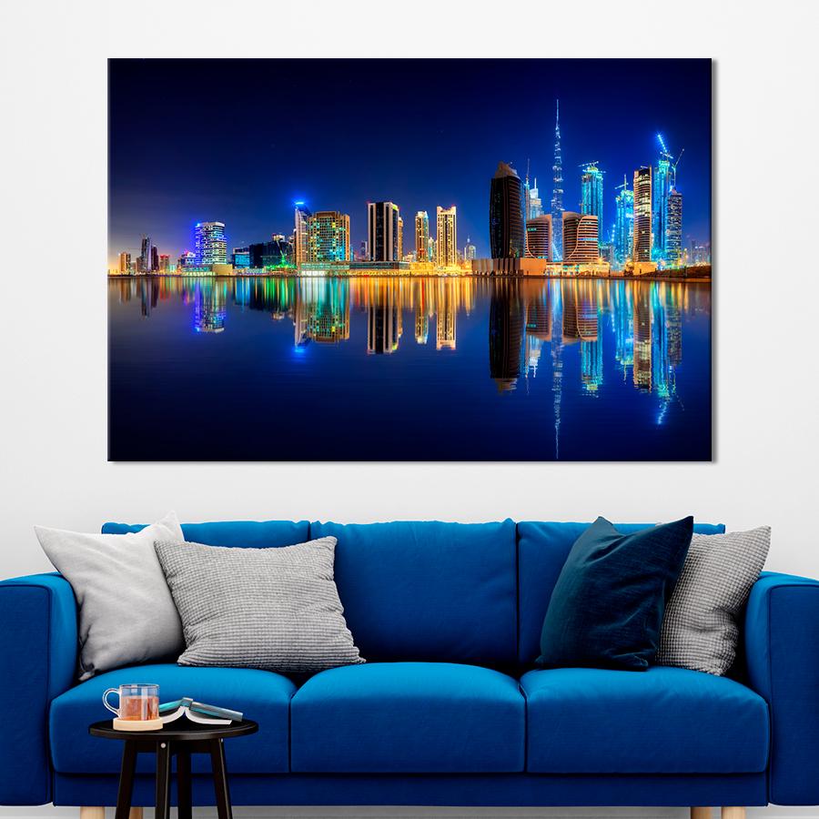 Картина город Неоновые огни Дубая 120x80 см (A857-1)