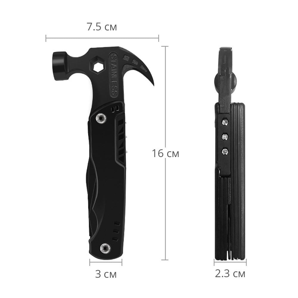 Інструмент мультифункціональний Multitool Claw Hammer 21в1 мультитул з молотком та цвяходером Чорний (00280) - фото 9