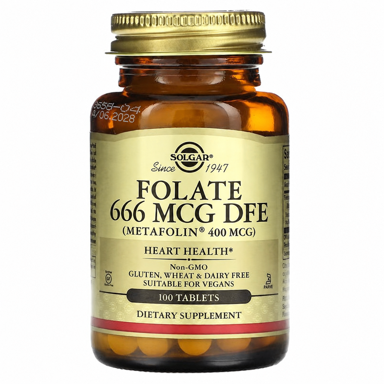 Фолиевая кислота B-9 Solgar Folate 666 мкг DFE Metafolin 400 мкг 100 табл. (SOL-01941)