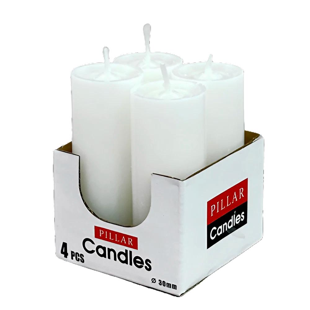 Набор парафиновых цилиндрических свечей Stenson C57683 для декора и праздничных событий 3x10 см 4 шт. Белый (569592)