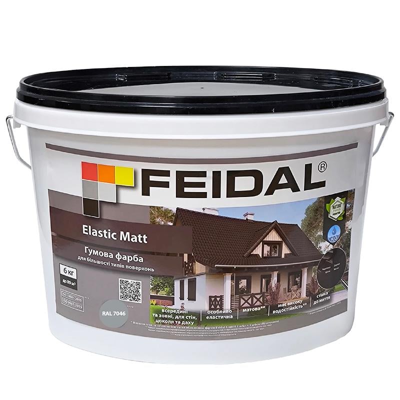 Краска эластичная Feidal матовая для бетона/дерева и металла 6 кг Серый RAL 7046 Краска эластичная Feidal матовая для бетона/дерева и металла 6 кг Серый RAL 7046