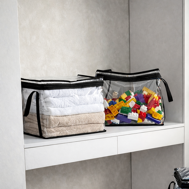 Набір сумок для одягу Organize 2 шт. Прозорий/Чорний (Hbk-2M-black)