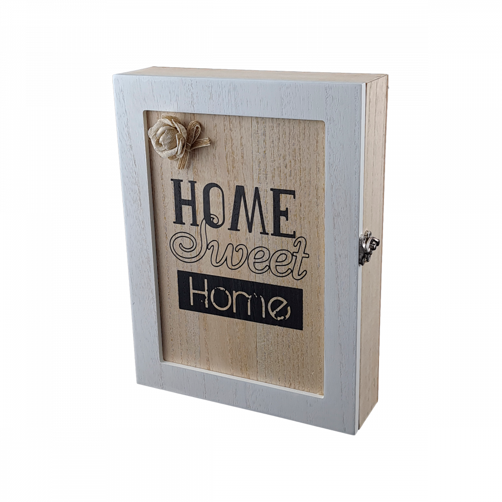 Ключница настенная home sweet home деревянная с дверкой 6 крючков 19,5x26x5,5 см (OD-1067)