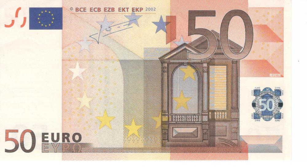 Коллекционная банкнота Италия 50 евро 2002 S J059 AU (Б06807)