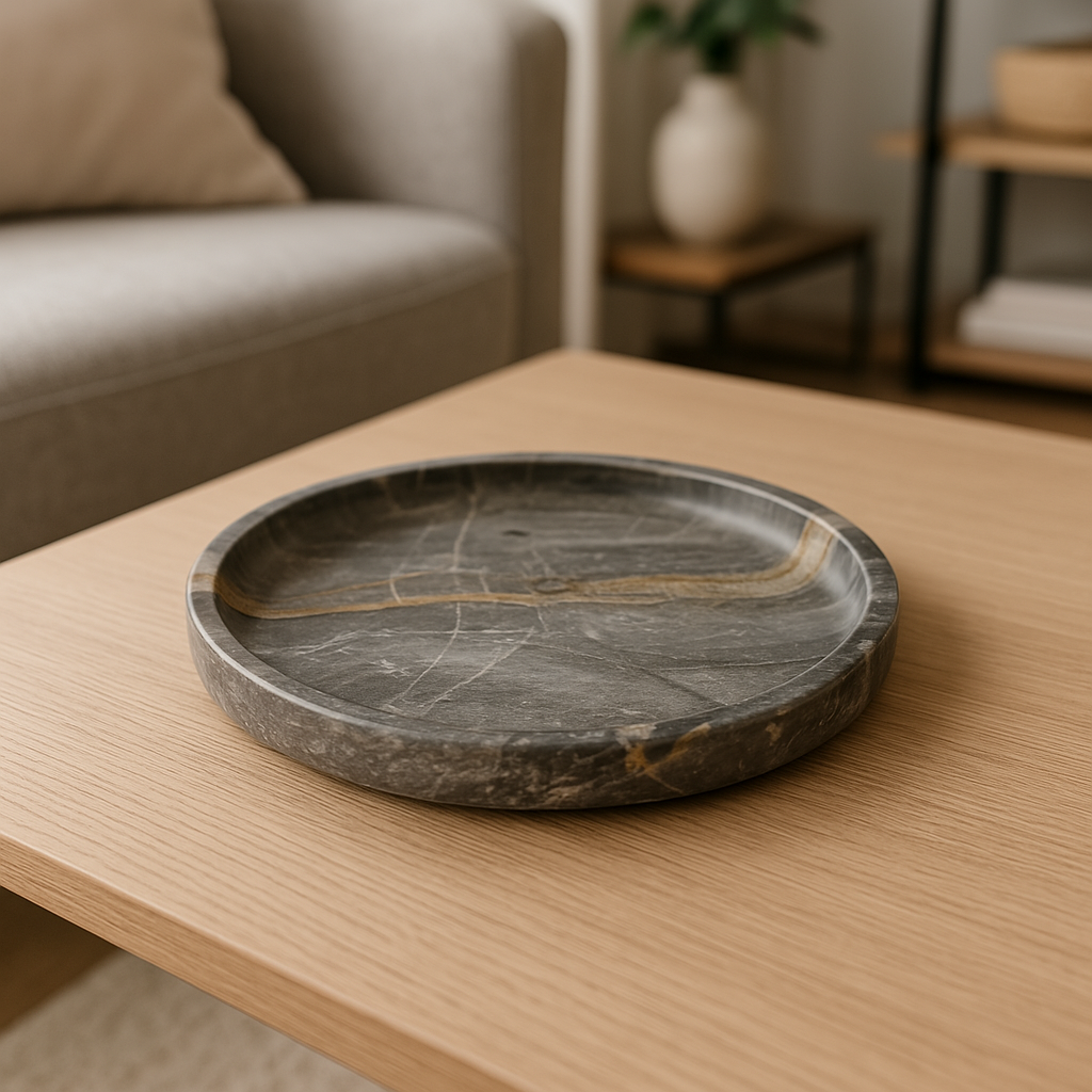 Тарелка для сервировки стола из мрамора 20 см Коричневый (999)