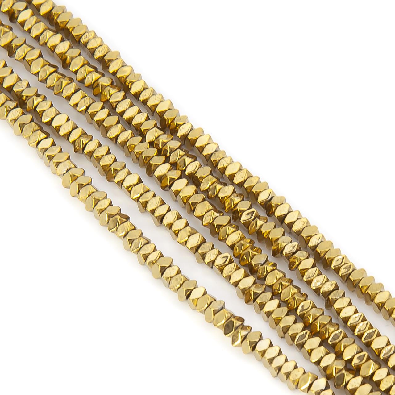 Бусины гематитовые Квадрат плоский граненый 2х1,2 мм 40 см 310 шт. Золотистый (БГ0201к49)