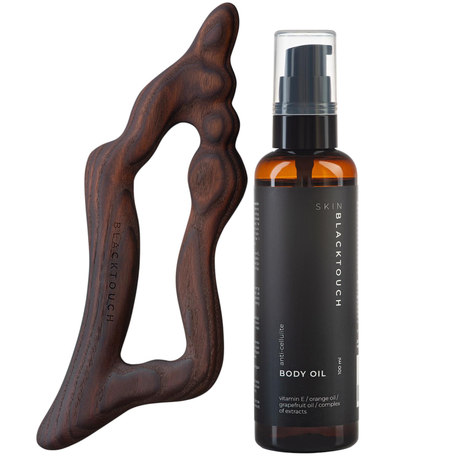 Комплект дерев'яний шкребок Body Blur/Антицелюлітна олія для тіла (touchnew1001)